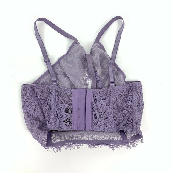 Victoria's Secret Bra Very Sexy Unlined Plunge Purple Floral Lace - Picture 7 of 12